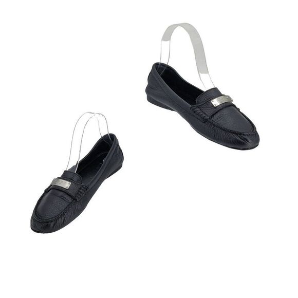 Coach Fredrica Pebble Leather Loafers 6.5 Black A5175 Slip On Flats Silver Logo - Picture 15 of 15